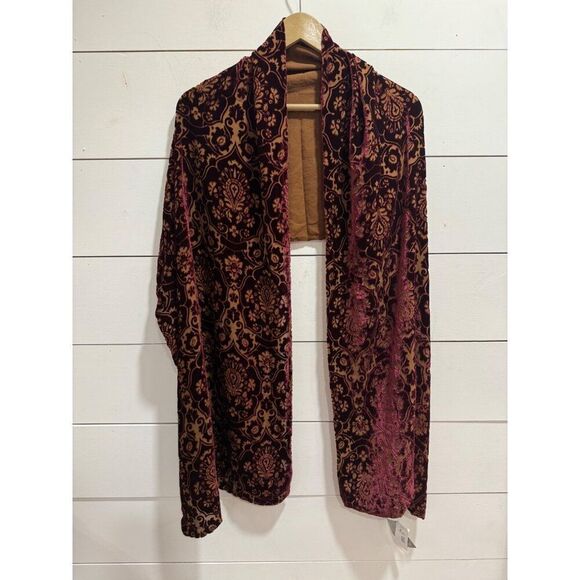 NWT Echo Velour Silk Silk Blend Scarf Wrap Shawl 80x20 Burgundy & Brown - Picture 1 of 7